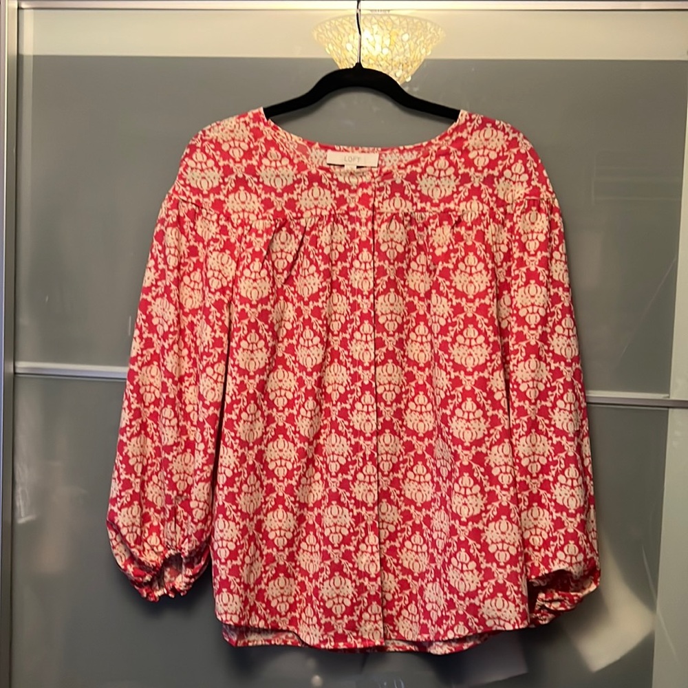 Pink and white loft blouse in size large